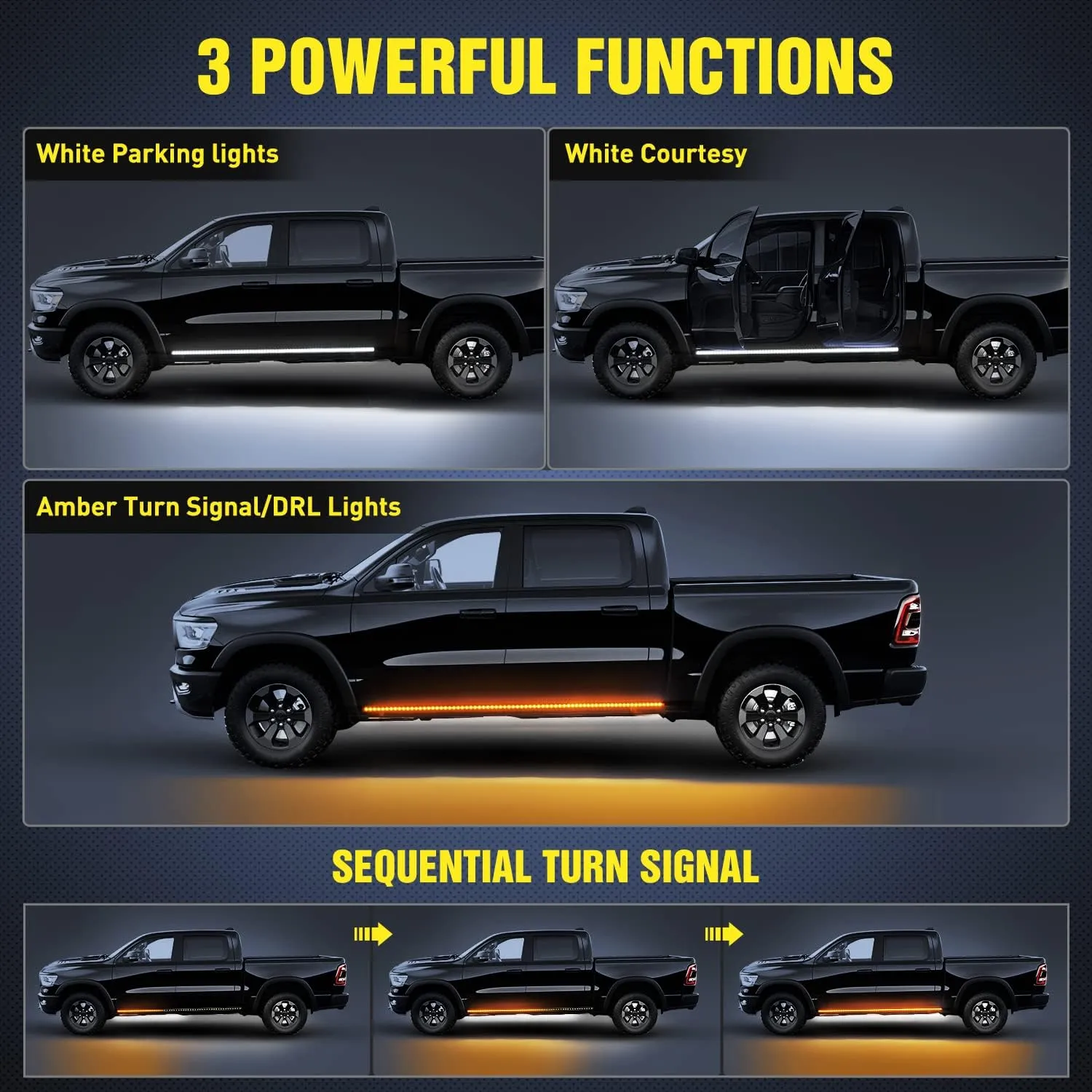48 Inch 114 Leds Running Board Amber White Light Strip (Pair)