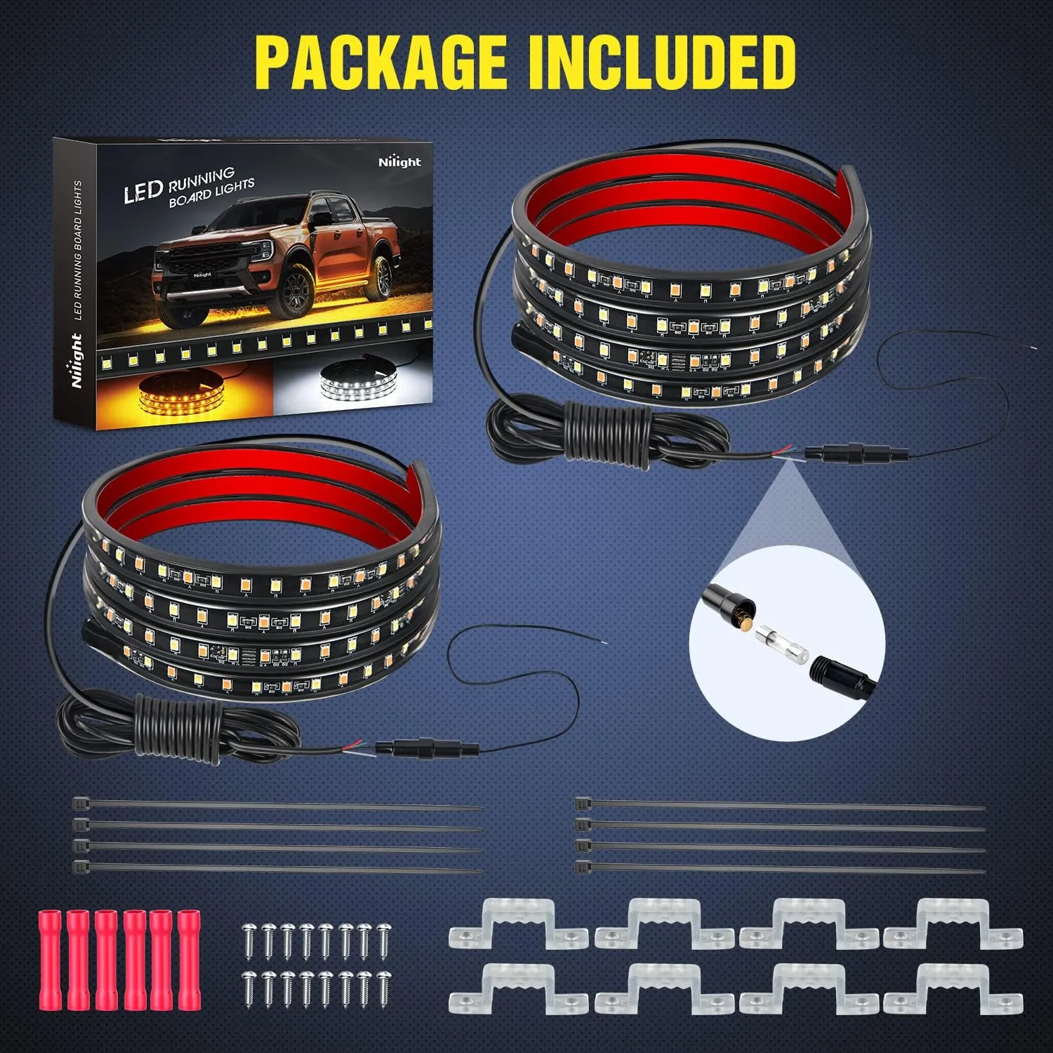 48 Inch 114 Leds Running Board Amber White Light Strip (Pair)