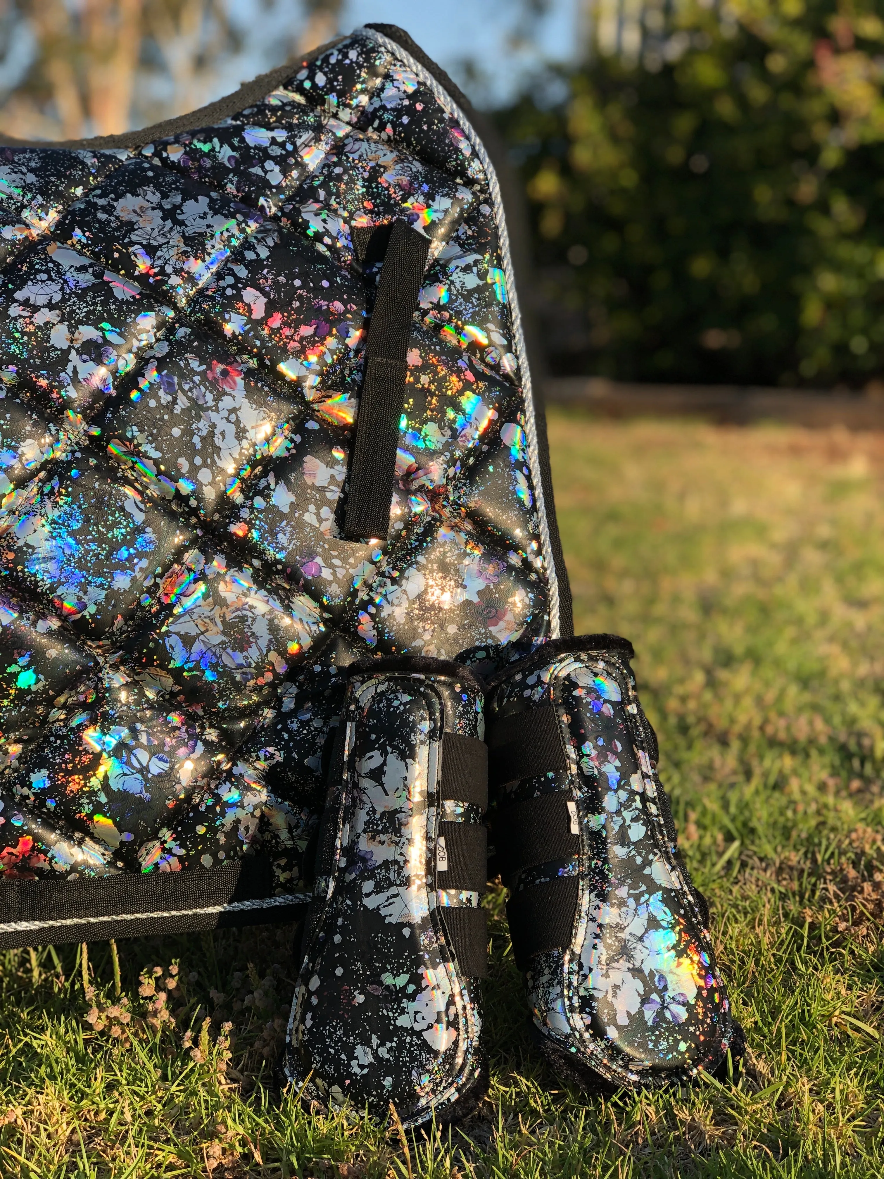 Black holographic flake boots