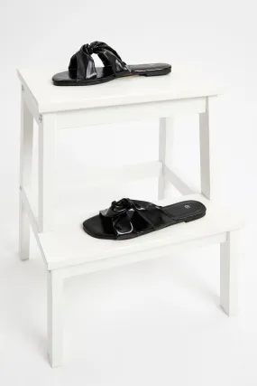 Black Woven Faux Leather Flat Slides