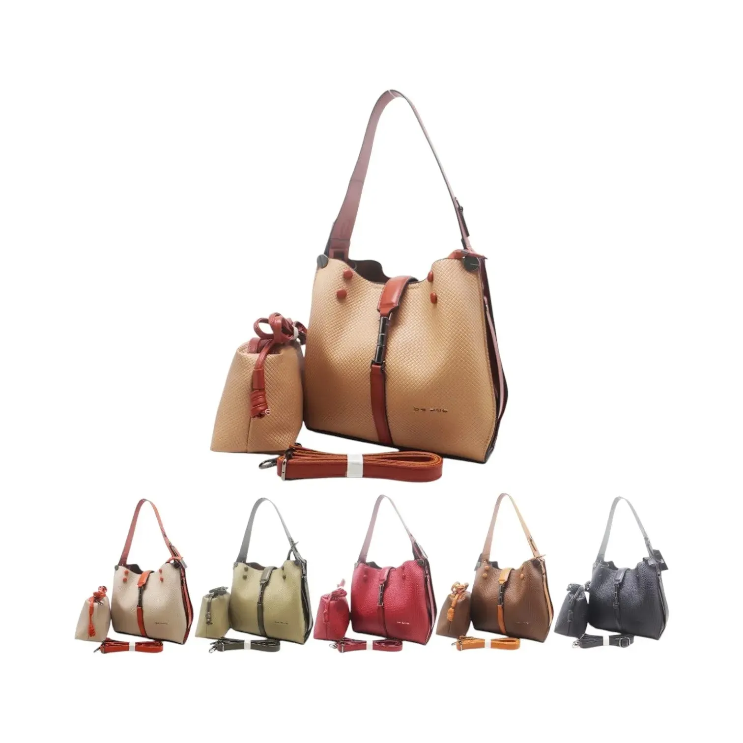 Bs Woven Leather Shoulder Bag with Matching Pouch