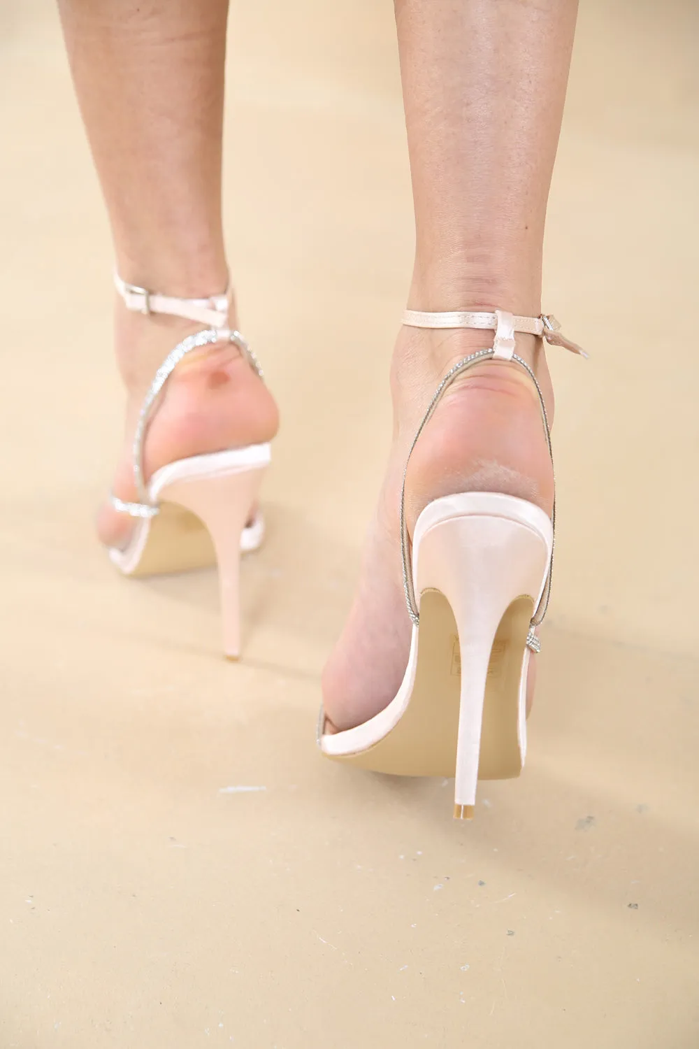 Champagne Diamante Detailed Strappy Stiletto Heel