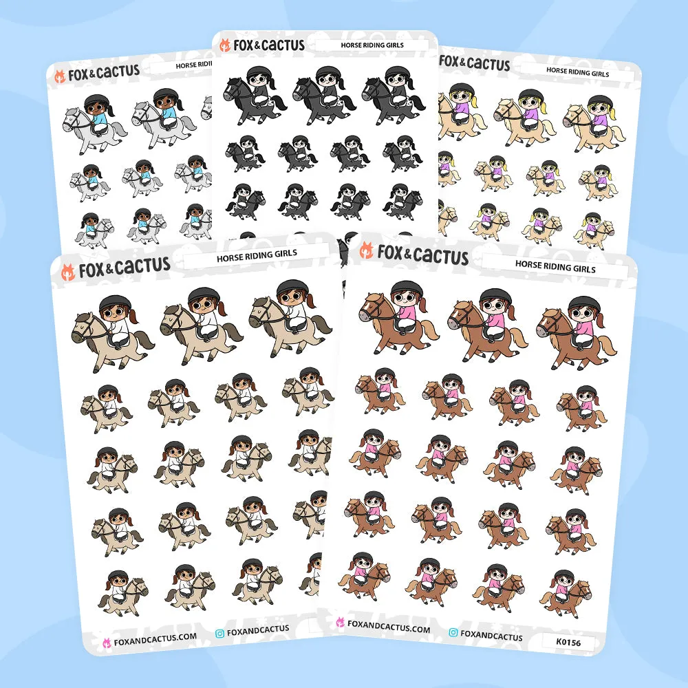 Horse Riding Kawaii Girl Stickers