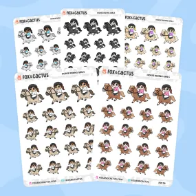 Horse Riding Kawaii Girl Stickers