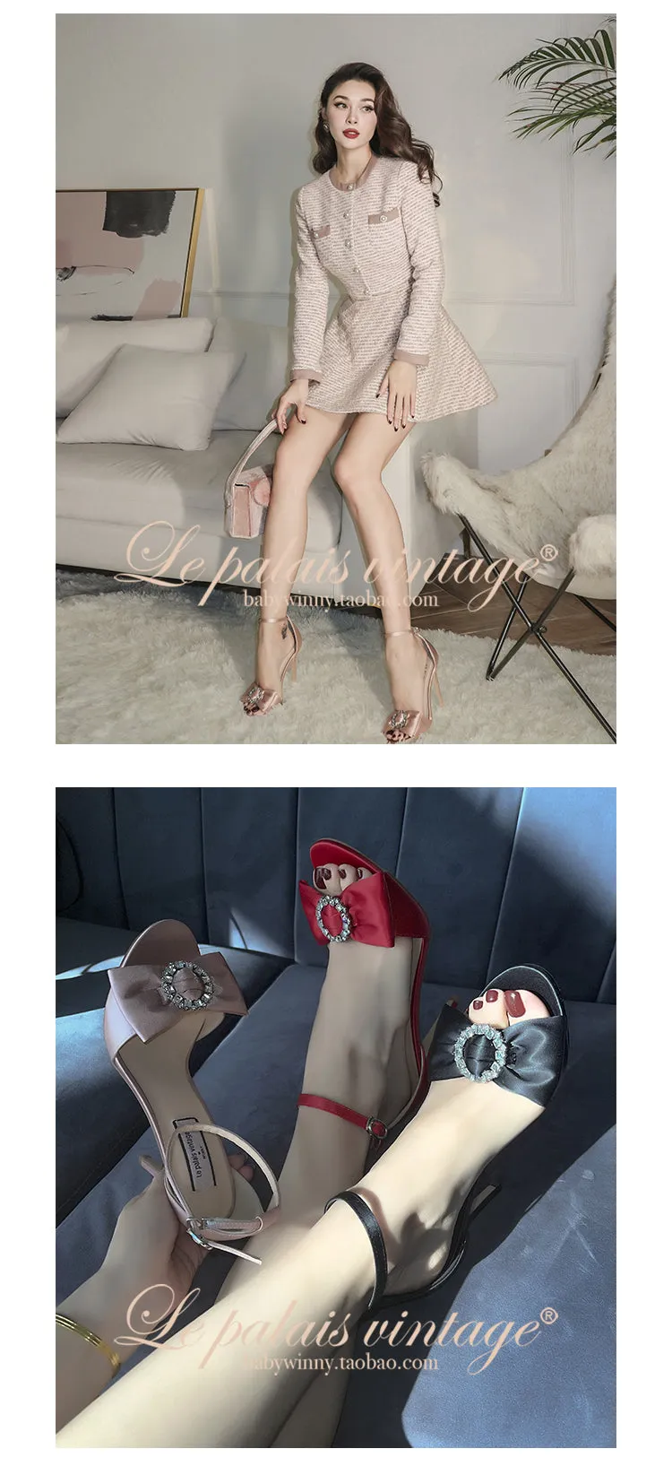 Le palais vintage original silk-satin bows and sparkling diamond heels - Minti