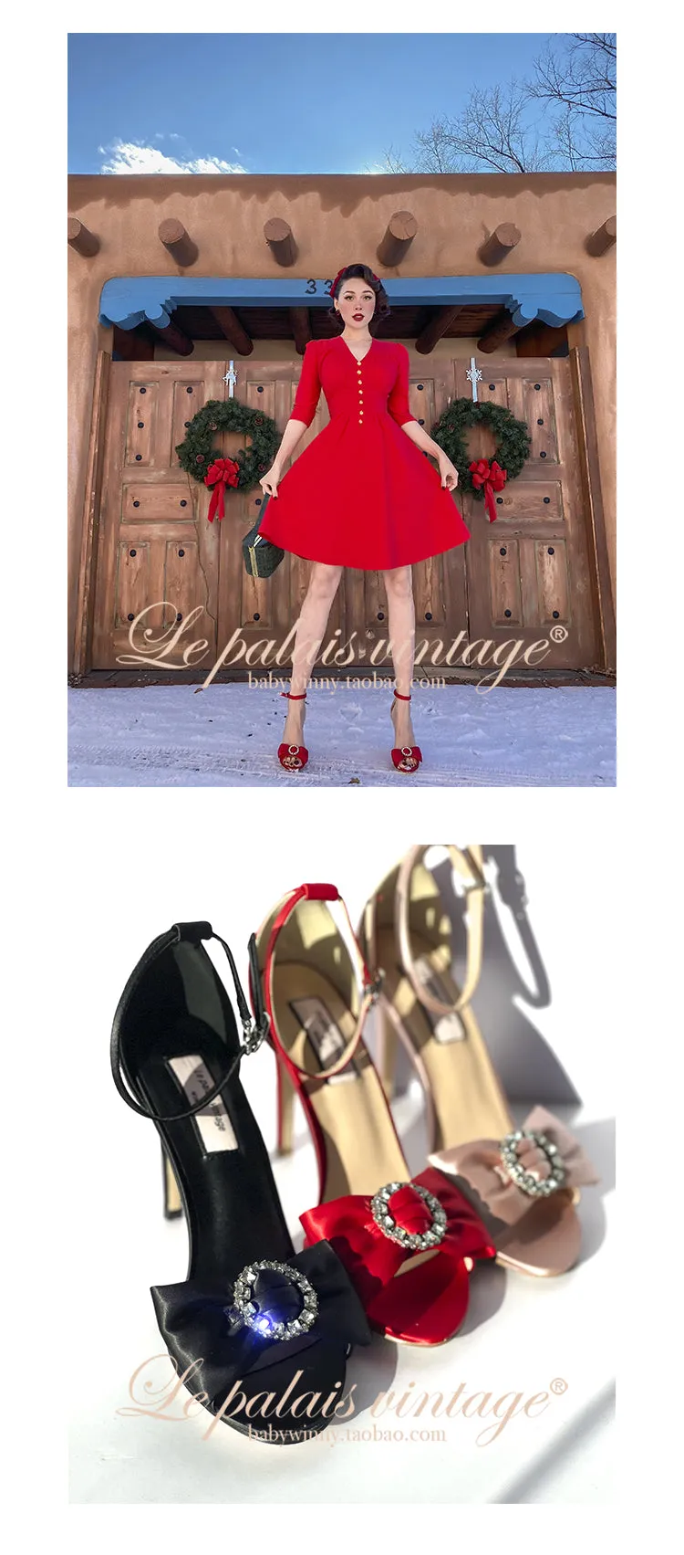 Le palais vintage original silk-satin bows and sparkling diamond heels - Minti
