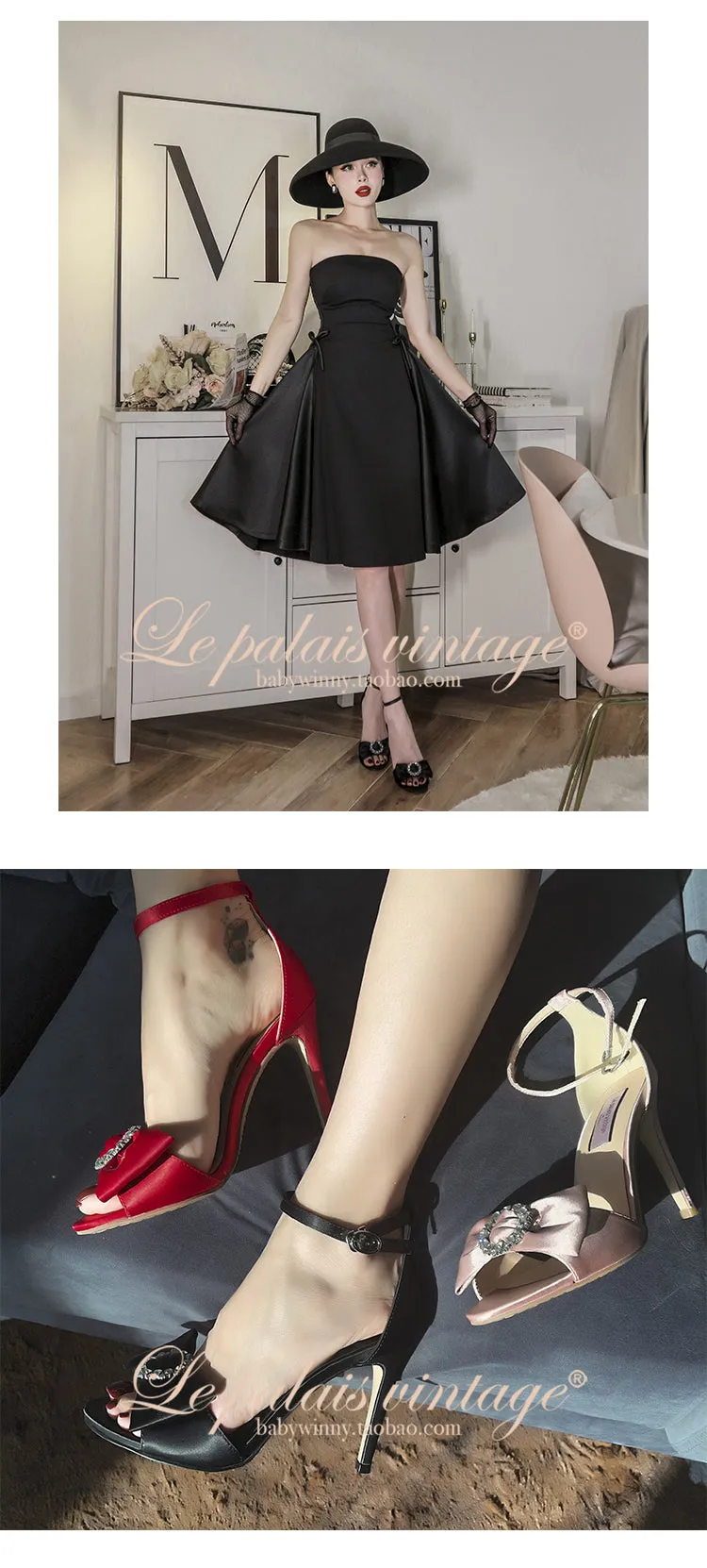 Le palais vintage original silk-satin bows and sparkling diamond heels - Minti