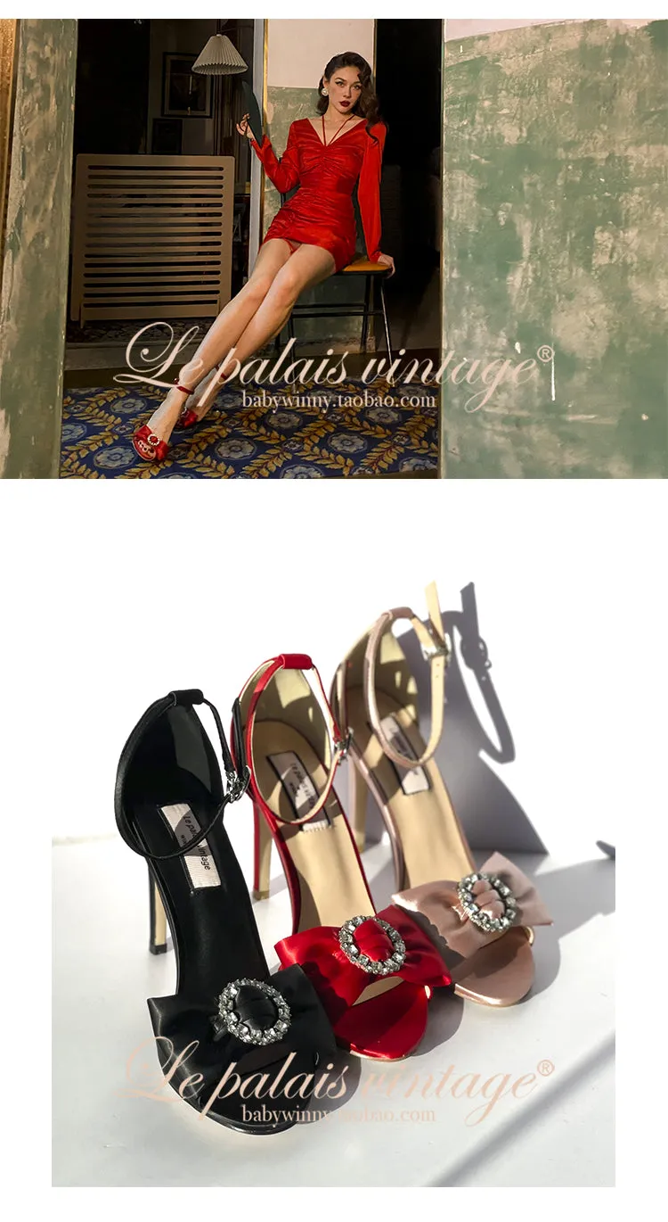 Le palais vintage original silk-satin bows and sparkling diamond heels - Minti