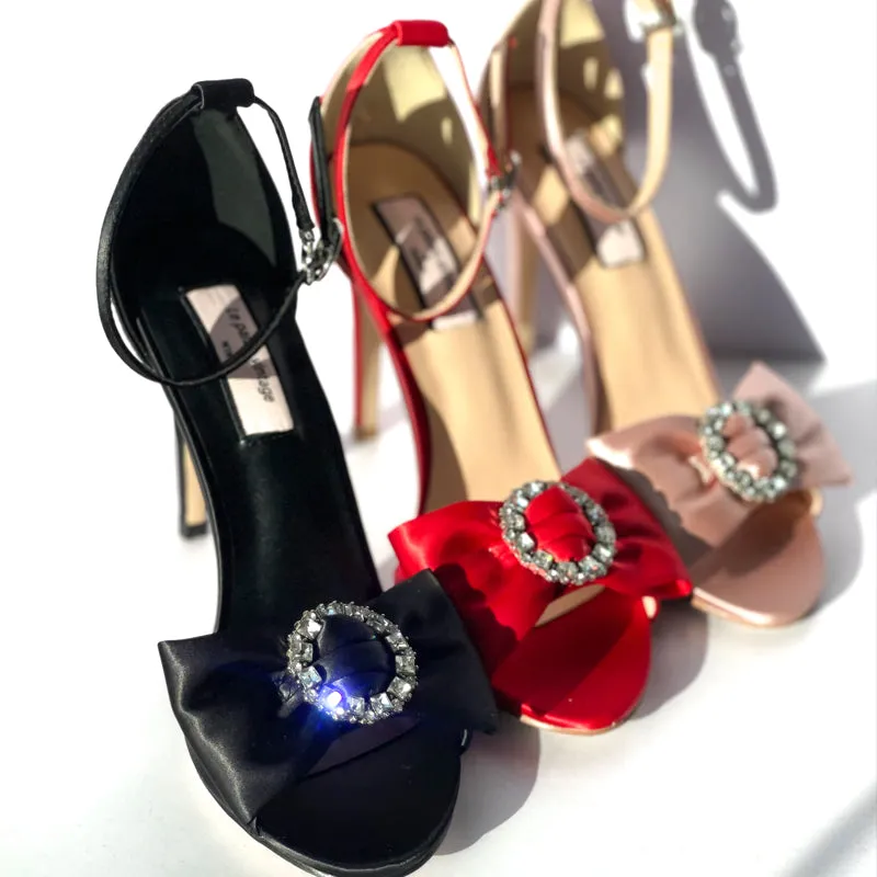 Le palais vintage original silk-satin bows and sparkling diamond heels - Minti
