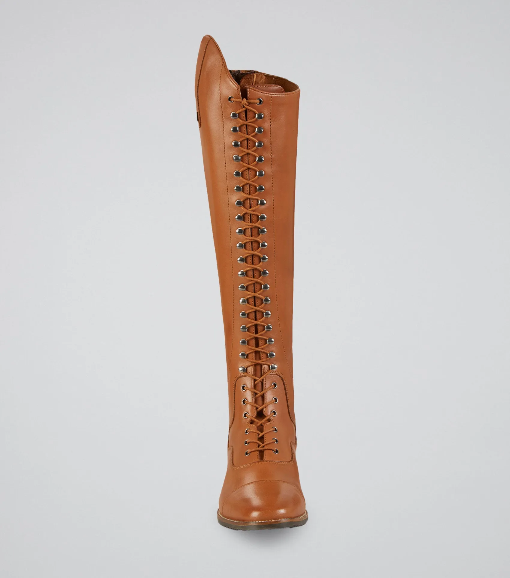 Maurizia Ladies Lace Front Tall Leather Riding Boot Cognac (Regular Calf)