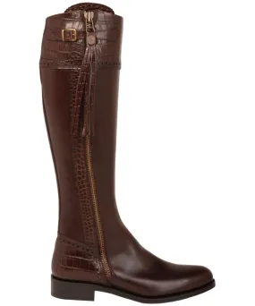 Tall Spanish Riding Boots Mock Croc Leather - Slight Calf