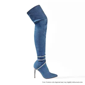 VITTO-73 SPIRAL RHINESTONE STRAP & HEEL POINTED - DENIM